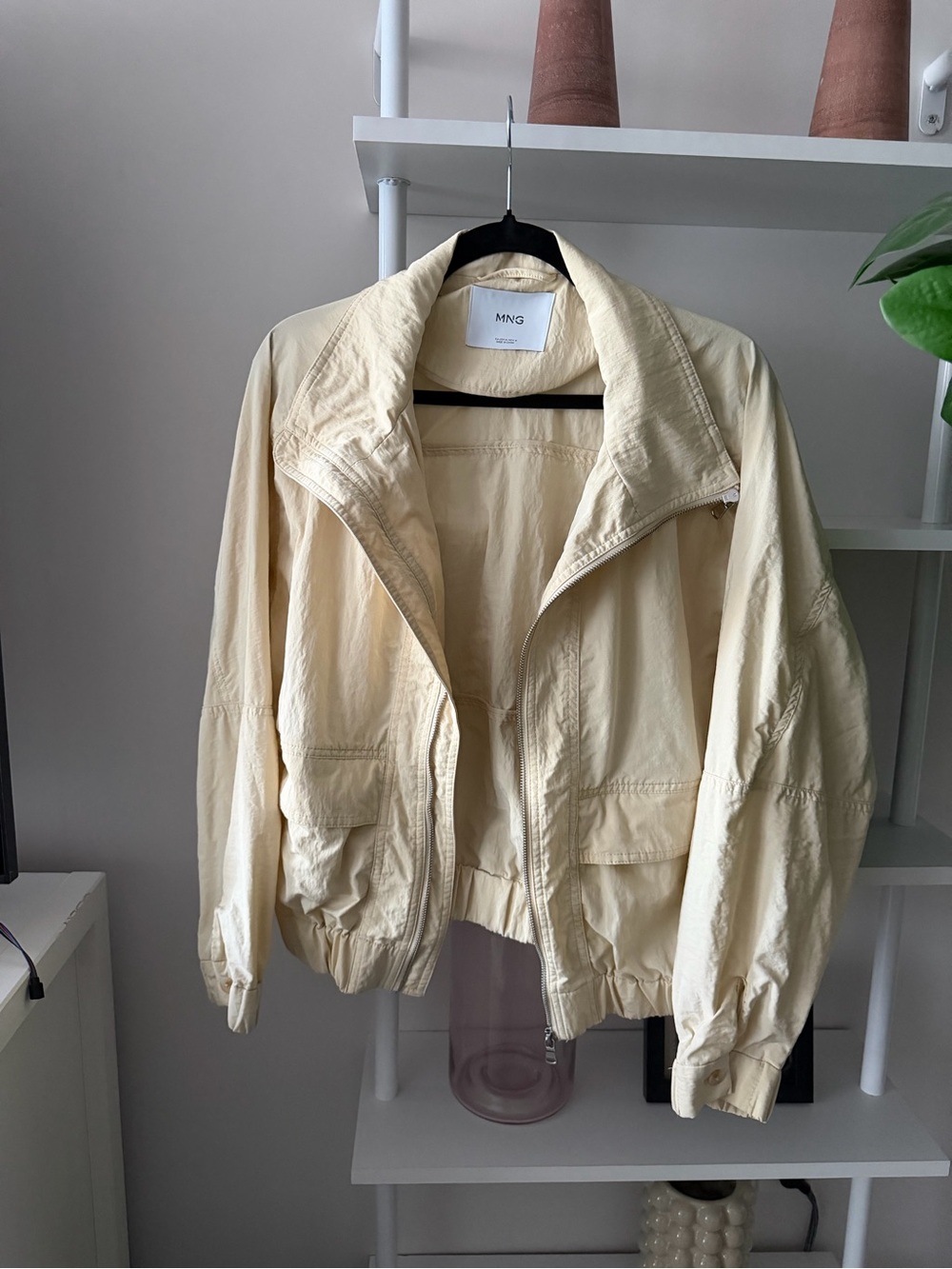Mango Hailey Bieber Funnelneck Zip Up Lightweight Bomber Jacket